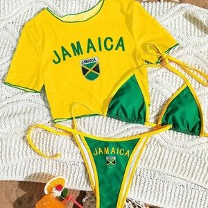 3pcs/Set Women Spring Break Bikini Set, Multicolor Strappy Top & Tanga Bottoms